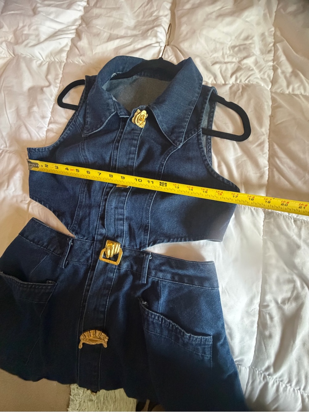 Amazon Women's Denim Midi Dress in Dark Blue with decorative gold buttons - Picture 5 of 9